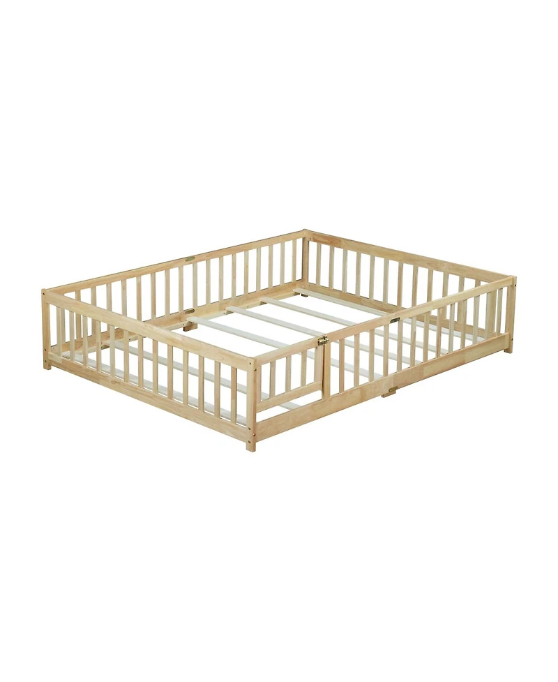 Streamdale Furniture Floor Bed with Fence, Door, Rubber Wood