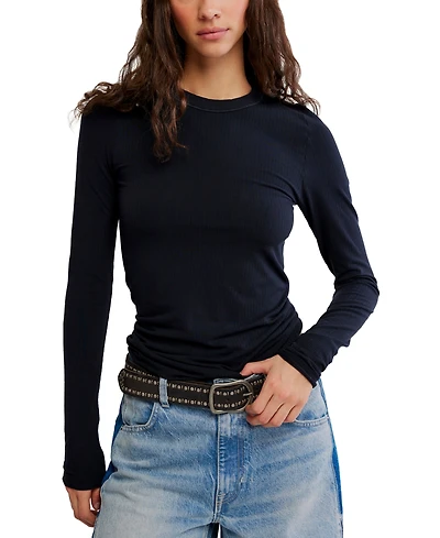 Free People Women's Ribbed Crewneck Long-Sleeve Top