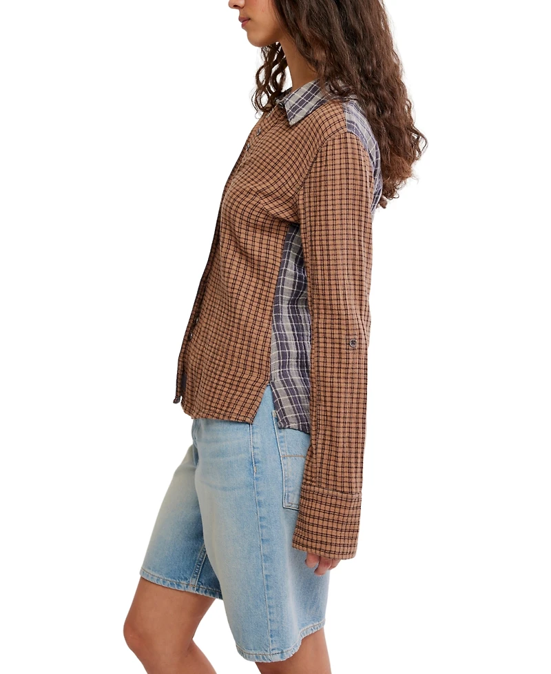 Free People Women's Distressed Paint-Splatter Button-Front Shirt