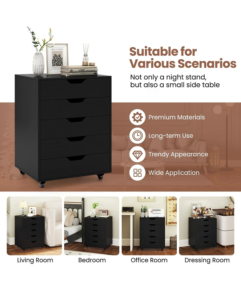 Mecale 5-Drawer Mobile File Cabinet with Lockable Wheels