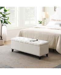 sumyeg 47.5-Inch Storage Ottoman Bench with Safety Hinge and Button-Tufted Linen Upholstery