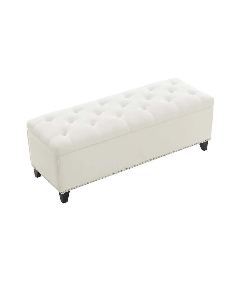 sumyeg 47.5-Inch Storage Ottoman Bench with Safety Hinge and Button-Tufted Linen Upholstery