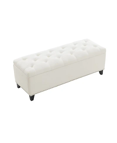 sumyeg 47.5-Inch Storage Ottoman Bench with Safety Hinge and Button-Tufted Linen Upholstery