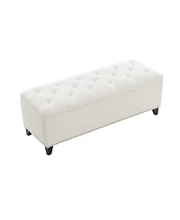 sumyeg 47.5-Inch Storage Ottoman Bench with Safety Hinge and Button-Tufted Linen Upholstery