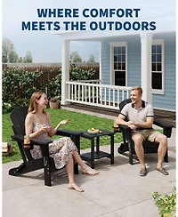homfan Set of 2 Folding Adirondack Chair, All-Weather Hdpe Outdoor Chairs with Cup Holder, Wood-Grain Texture