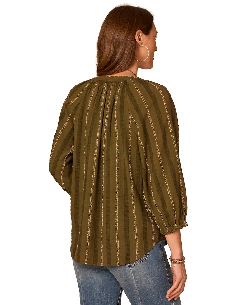 Democracy Women's Embroidered V-Neck Knit Top