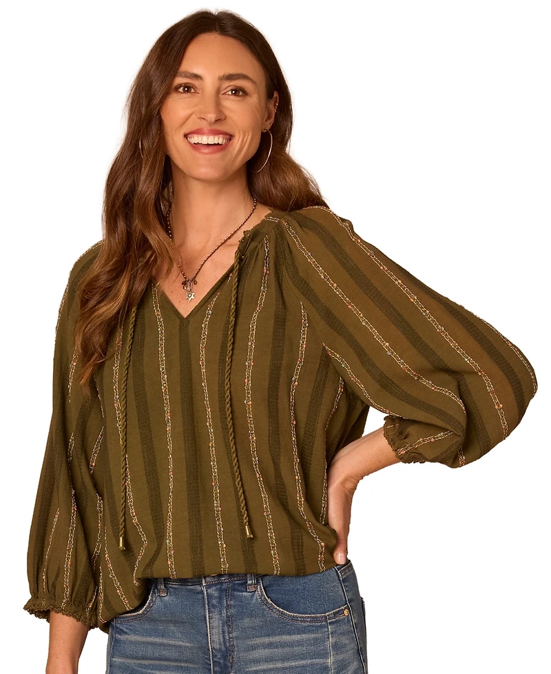 Democracy Women's Embroidered V-Neck Knit Top