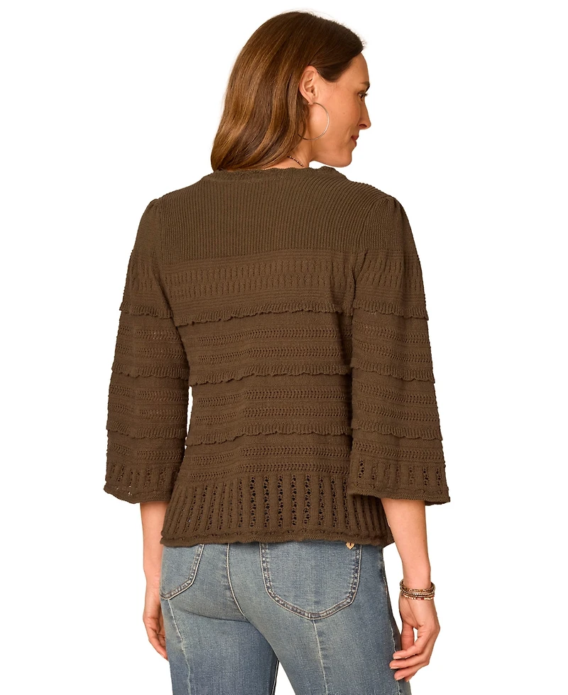 Democracy Women's Variegated-Stitch Scallop-Edge Cotton Sweater