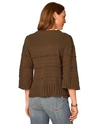 Democracy Women's Variegated-Stitch Scallop-Edge Cotton Sweater