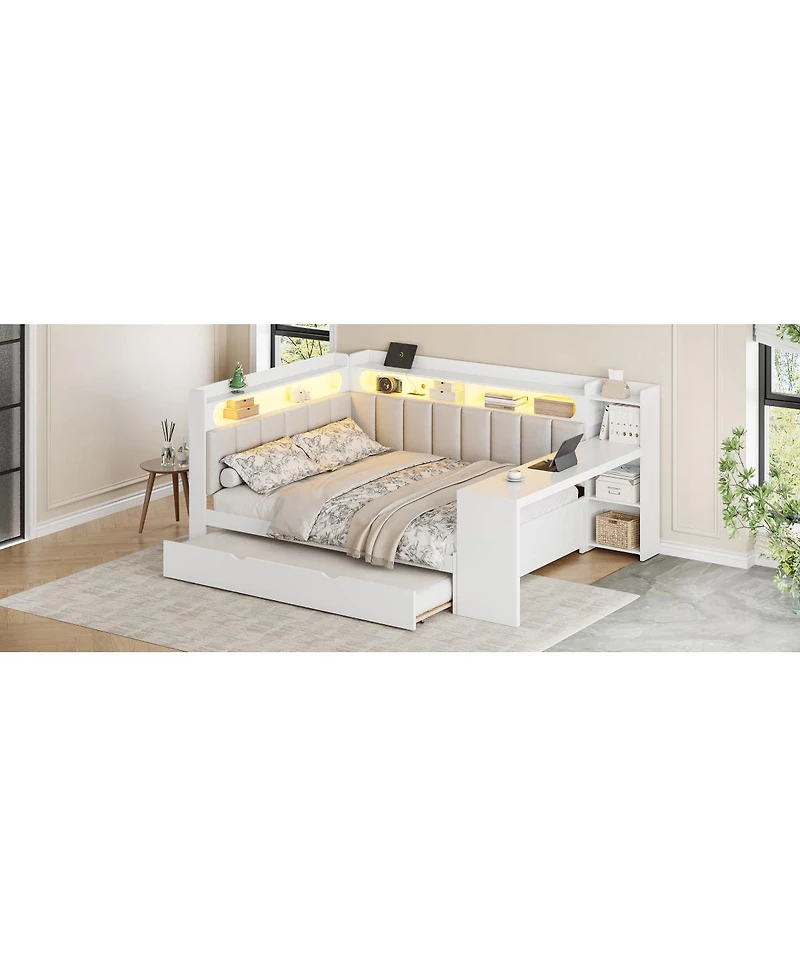 Streamdale Furniture Daybed with Storage, Trundle, Charging, Led, Desk