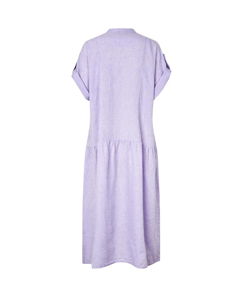 Masai Copenhagen Women's Mandarin Collar Short-Sleeve Shift Linen Dress