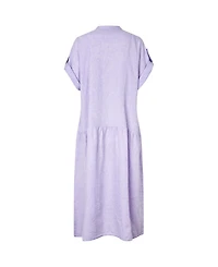 Masai Copenhagen Women's Mandarin Collar Short-Sleeve Shift Linen Dress