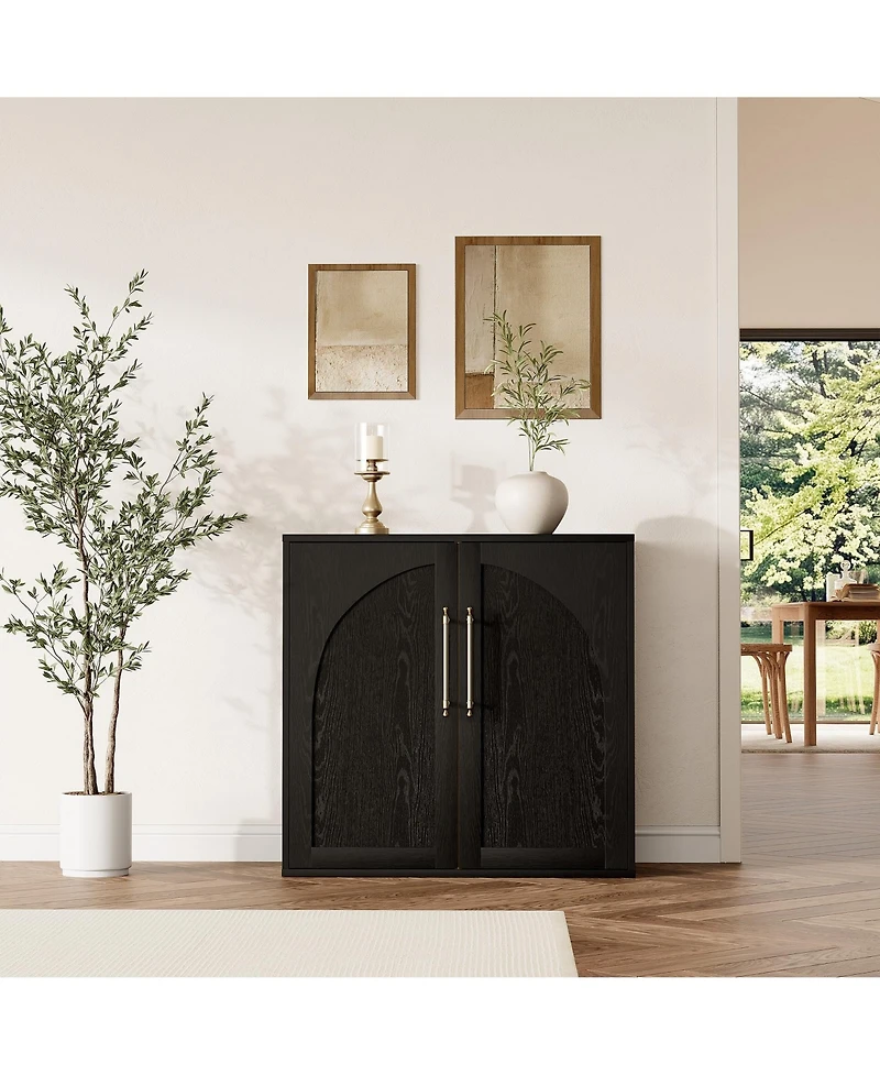 homfan Modern Farmhouse Arched Sideboard Storage Credenza with 2 Adjustable Shelves and Anti-Tip Kit, Buffet Cabinet for Kitchen and Coffee Bar
