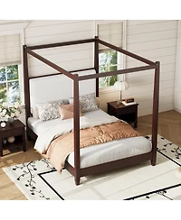 Streamdale Furniture Canopy Platform Bed, Upholstered Headboard, Espresso