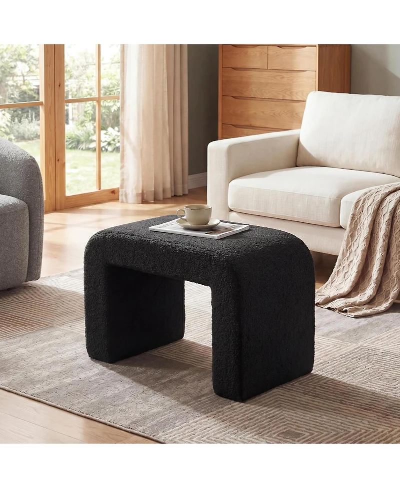 Tribesigns Vanity Stool: Sherpa upholstered ottoman, foot rest for couch, shoe bench, extra seating. No assembly. Black