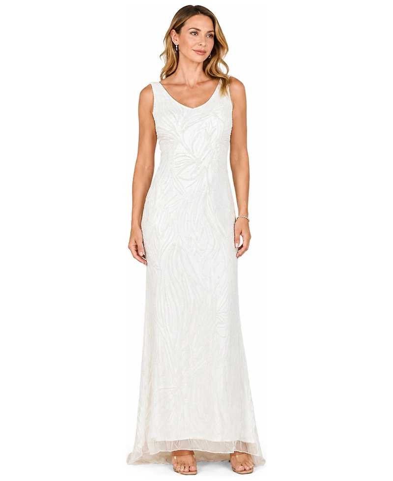 Lara Women's Beaded Cowl-Back Draped Wedding Gown