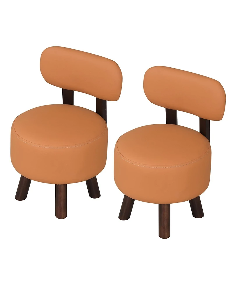 Costway Set of 2 Small Footrest Stools with Backrest and Rubber Wood Legs for Bedroom
