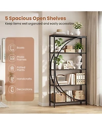Costway 5-Tier Bookshelf, 65" Tall Industrial Etagere Bookcase with Half-Moon Shape