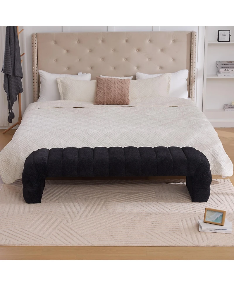 sumyeg 69.7-Inch Upholstered Armless Bench with Channel Tufted Chenille Design