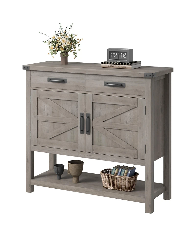 homfan Farmhouse Console Table with 2-Door Cabinet, 2 Drawers and Storage Shelf