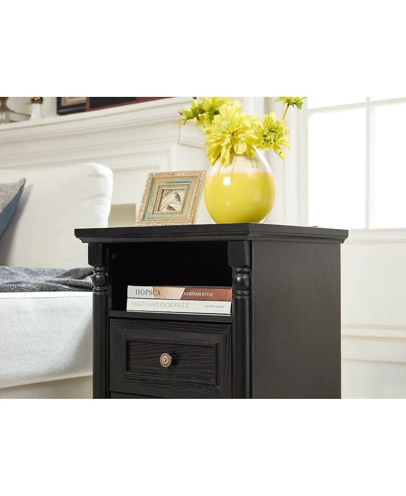 Streamdale Furniture Farmhouse 2-Drawer Side Table with Charging Station and Rustic Wood Base