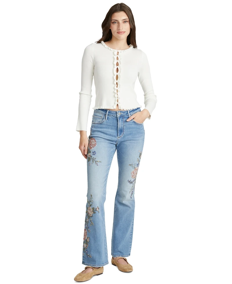 Driftwood Women's Floral Needlepoint Embroidered Jeans