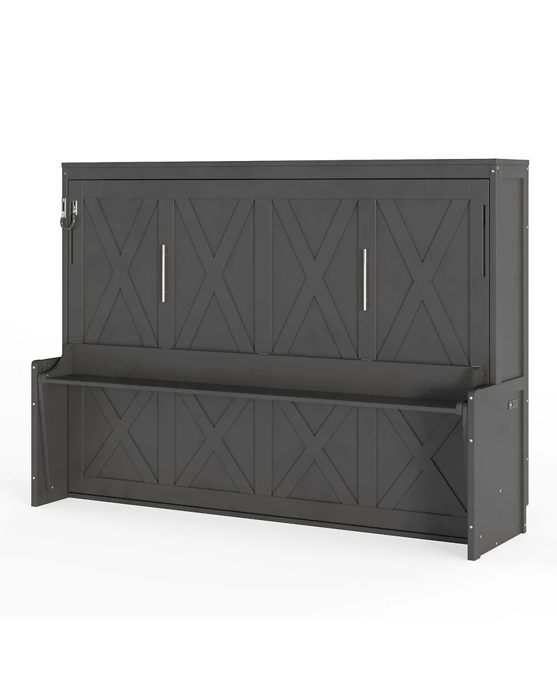 Streamdale Furniture Murphy Bed with a desk, Usb Charging Station, Led Lights