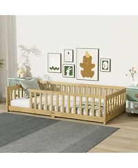 Streamdale Furniture Twin Size Floor Bed with Fence and Safety Guardrails