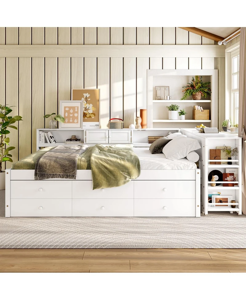 Streamdale Furniture Wood Daybed with Trundle, Storage, Shelves and Desk