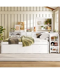Streamdale Furniture Wood Daybed with Trundle, Storage, Shelves and Desk