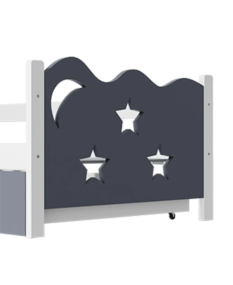 Streamdale Furniture Kids Star and Moon Wood Bed Frame with Slats Easy Assembly