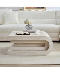 Streamdale Furniture Faux Travertine Square Coffee Table, Modern Layered Base