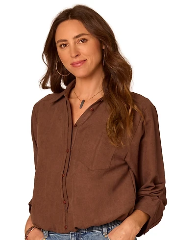 Democracy Petite Ruched-Sleeve Bubble-Hem Shirt
