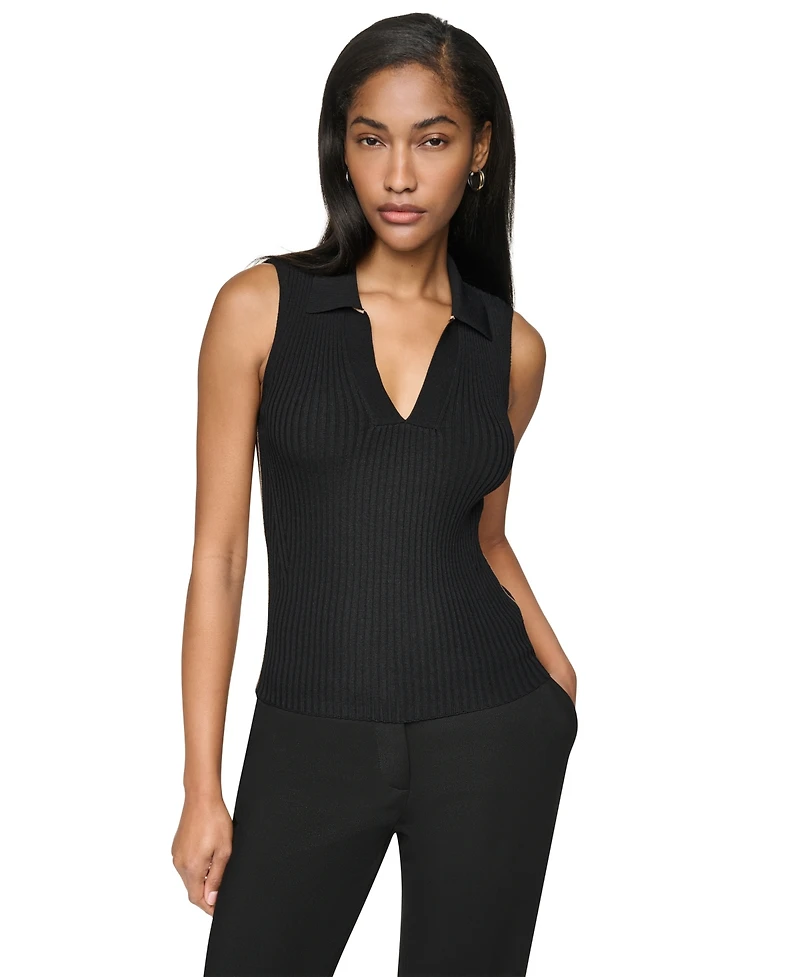 Dkny Women's Collared V-Neck Sleeveless Sweater