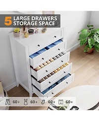 gaomon 5 Drawer Dresser, Modern White Tall Chest of Drawers for Bedroom, Storage Cabinet Organizer for Living Room, Home Office, Entryway