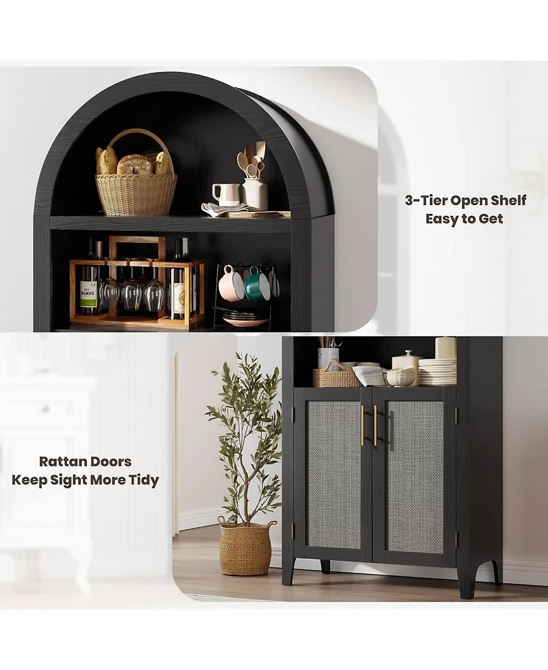 gaomon 5-Tier Open Display Shelf with Rattan Decor, Farmhouse Storage Cabinet for Kitchen