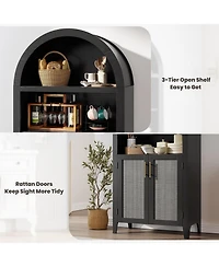 gaomon 5-Tier Open Display Shelf with Rattan Decor, Farmhouse Storage Cabinet for Kitchen