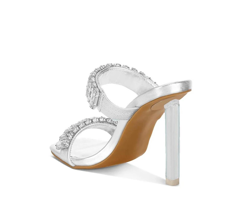 London Rag Womens Leonardi Oversized Crystal Baguette Stone Heels