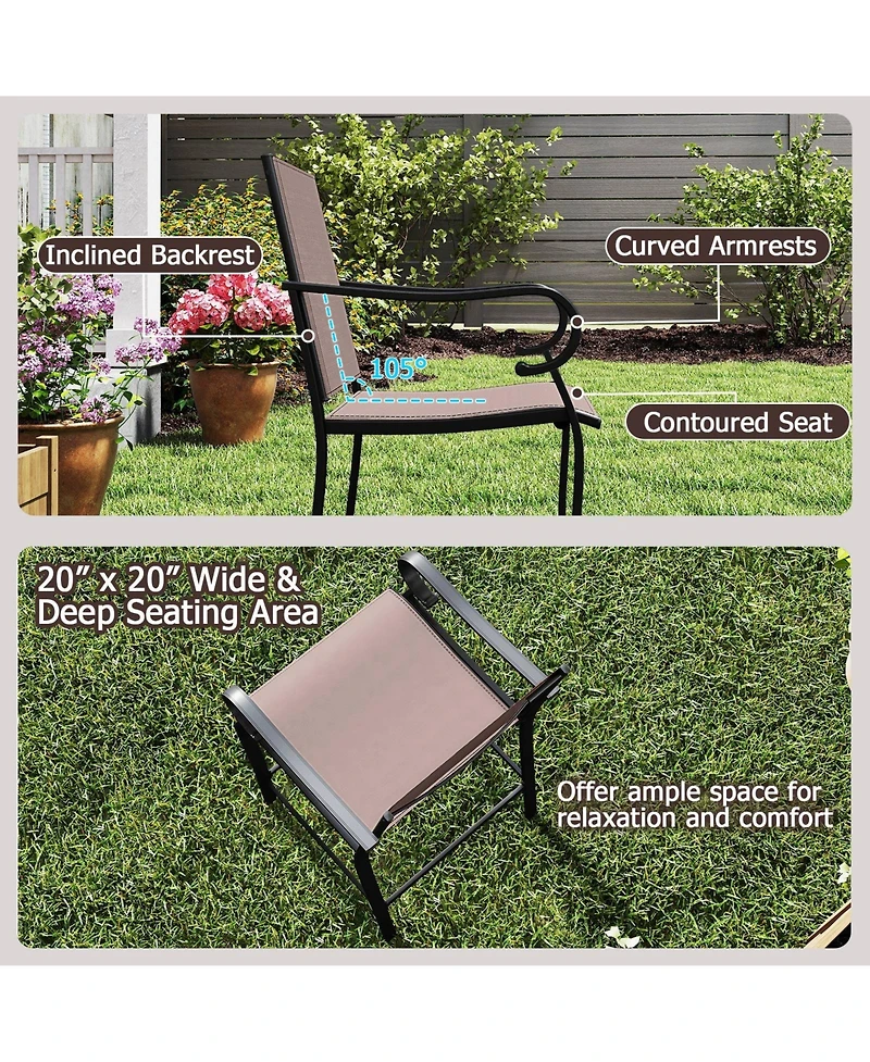 Gymax Set of 2 Outdoor Counter Height Bar Stools with Back Armrest and Footrest