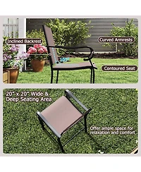 Gymax Set of 2 Outdoor Counter Height Bar Stools with Back Armrest and Footrest