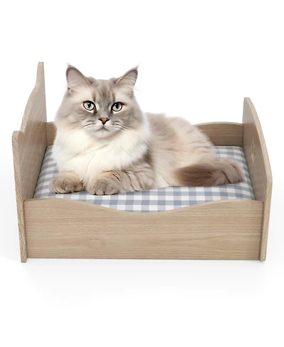 Gymax Elevated Pet Bed Frame Indoor Large Cat Bed With Rails Cute Headboards Animals Bed
