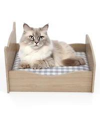 Gymax Elevated Pet Bed Frame Indoor Large Cat Bed With Rails Cute Headboards Animals Bed