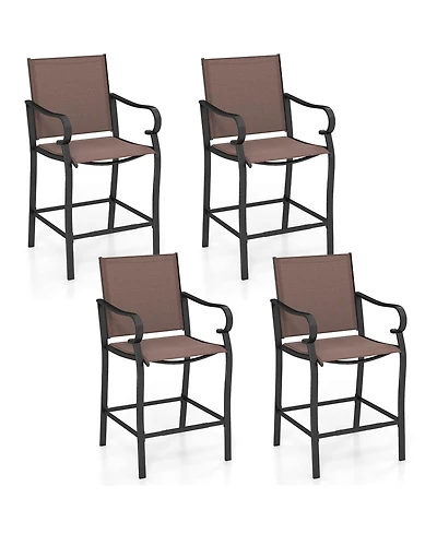 Sugift Set of 4 Outdoor Counter Height Bar Stools with Breathable Mesh Fabric