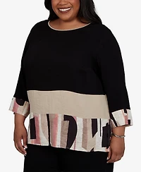 Alfred Dunner Plus Travel Advisory Spliced Patchwork Woven Top