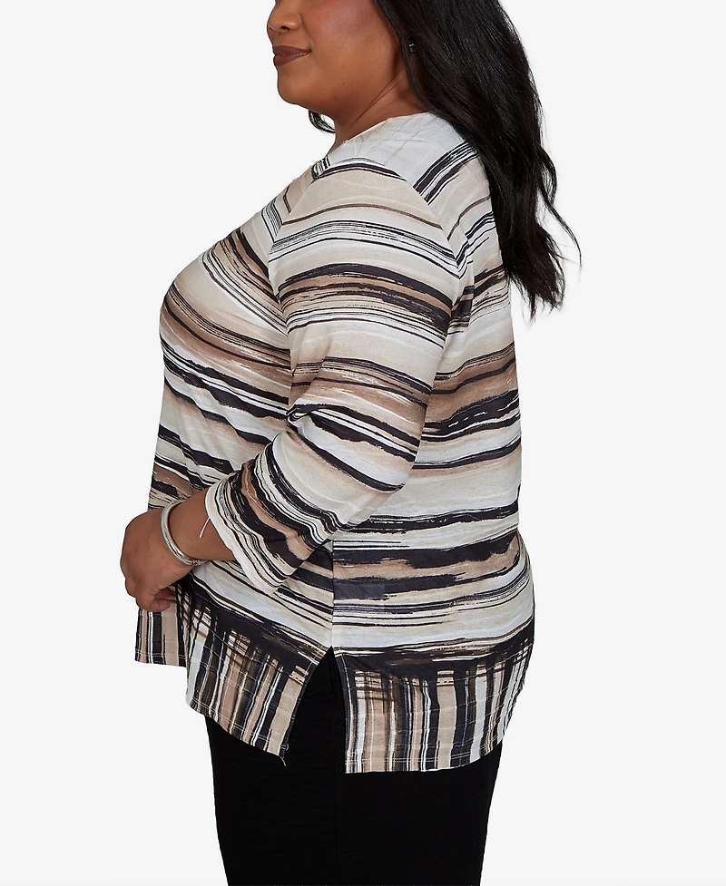 Alfred Dunner Plus Travel Advisory Scratched Stripes Knit Top