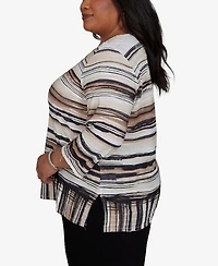 Alfred Dunner Plus Travel Advisory Scratched Stripes Knit Top