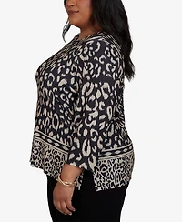 Alfred Dunner Plus Travel Advisory Animal Print Split Neck Knit Top