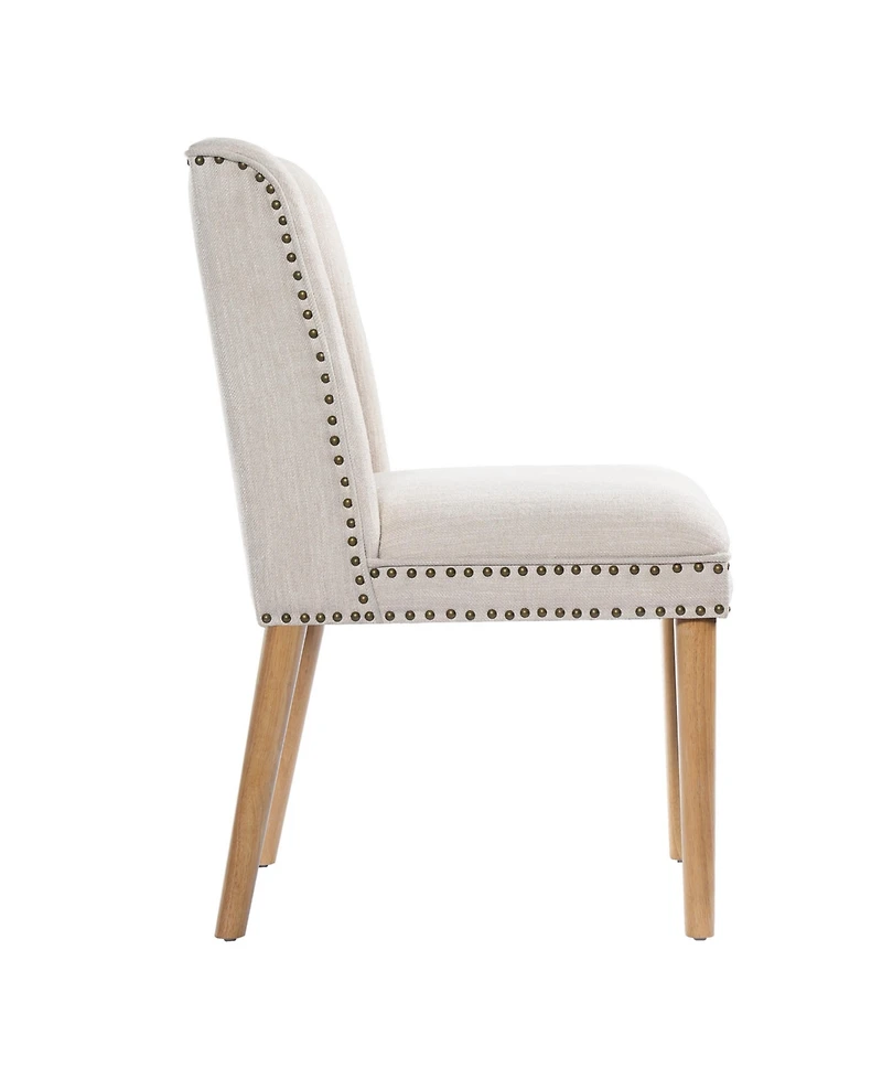 Boyel Living 2-Piece Wingback Dining Chairs, Fabric with Rivets and Rubberwood Legs, Vintage Upholstered
