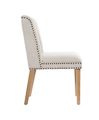 Boyel Living 2-Piece Wingback Dining Chairs, Fabric with Rivets and Rubberwood Legs, Vintage Upholstered