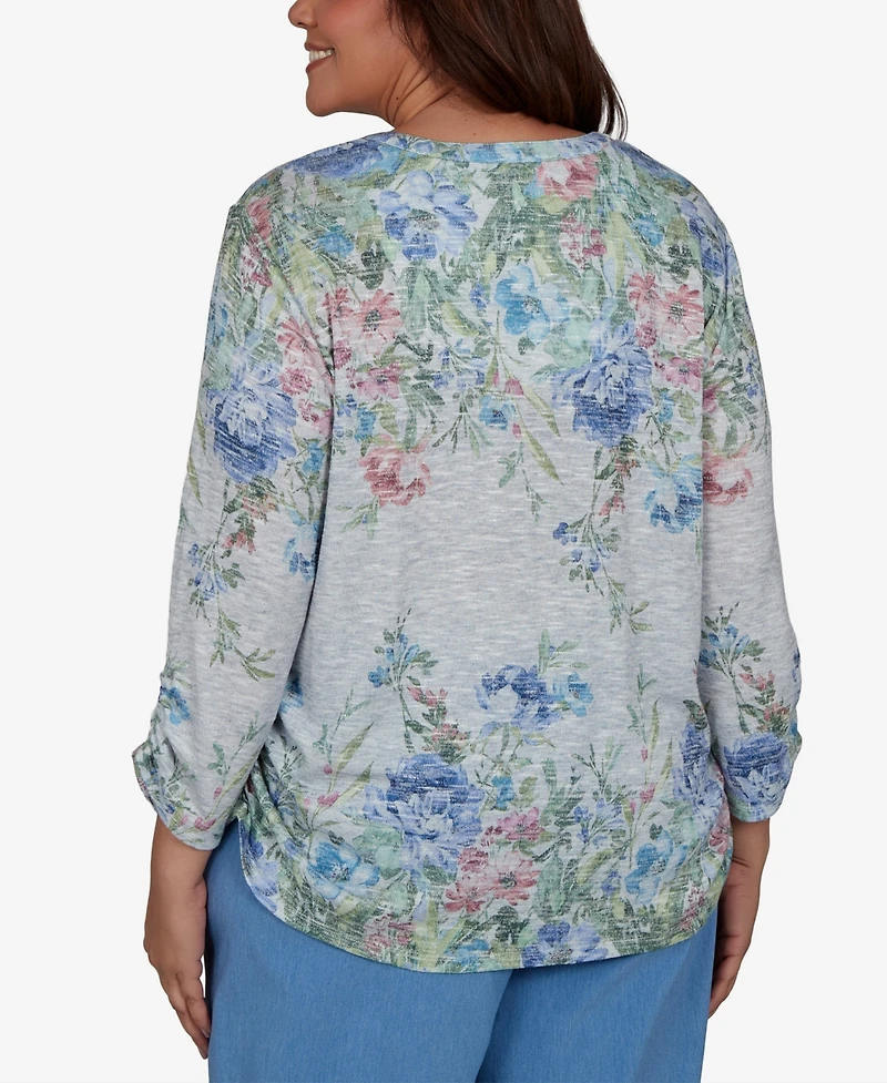 Alfred Dunner Plus Provence Floral Borders Henley Top